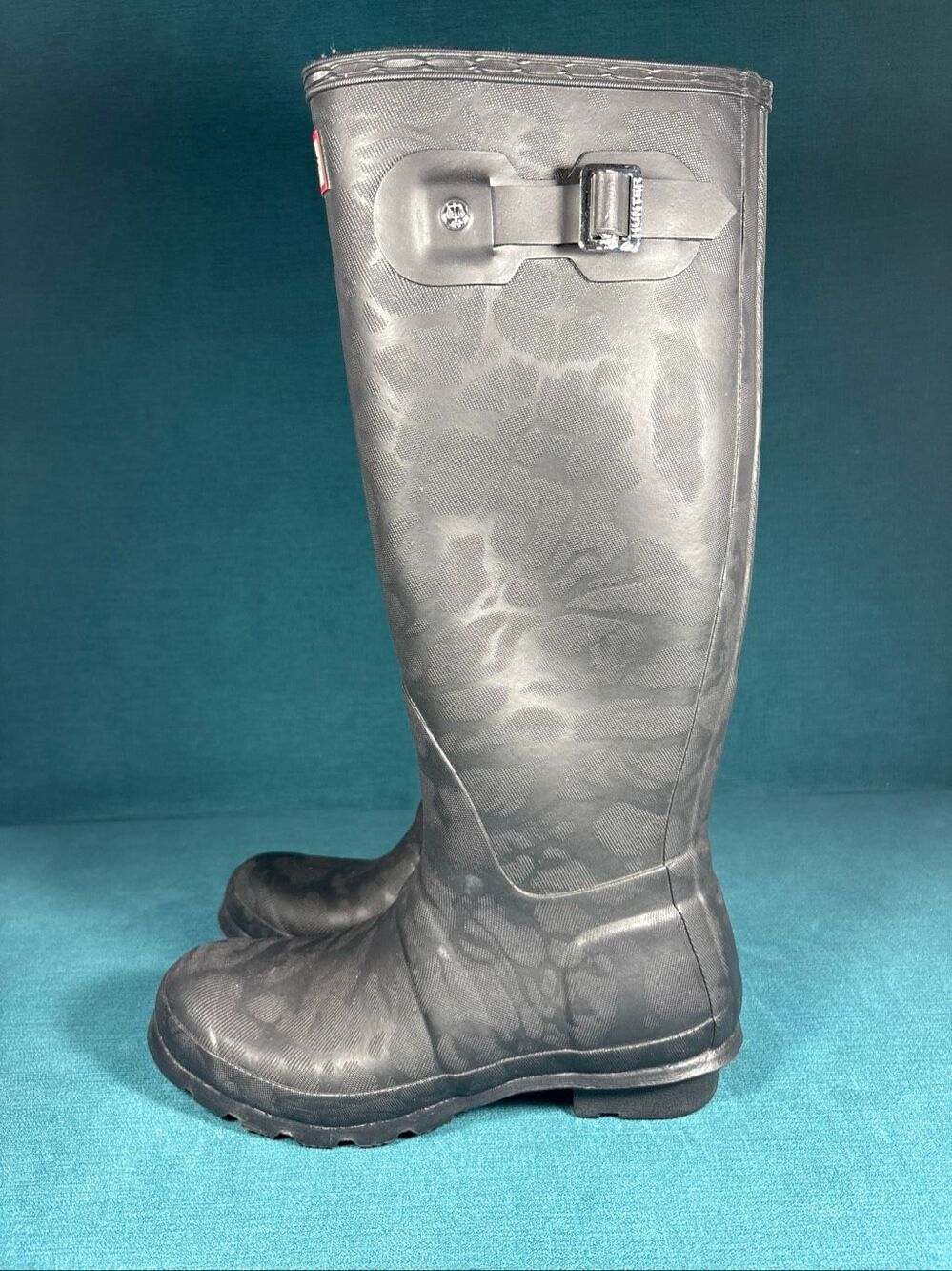 Hunter Original Tall Rain Boots Womens Size 7 Black Water Print Rubber Boots